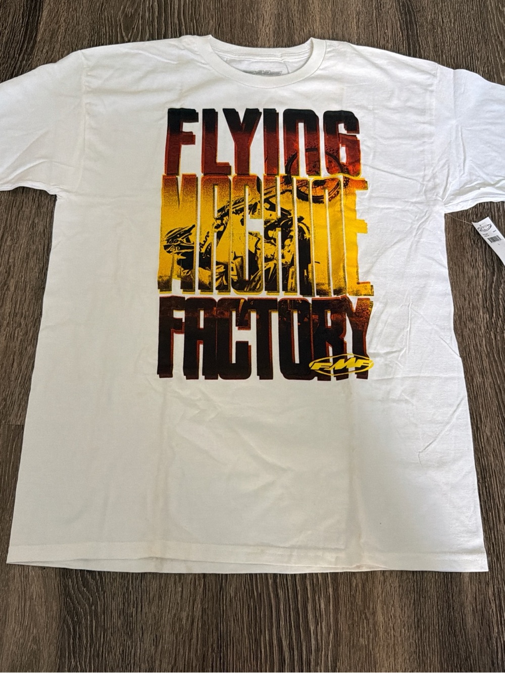 Flying Machine White Short Sleeve Tee with Red-Orange Gradient Graphic